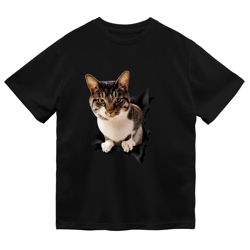 おとんのとびだすねこ（めるお）黒 ドライTシャツ