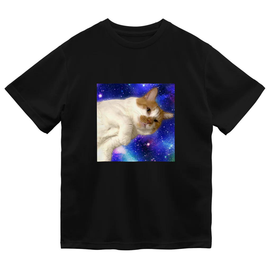 土管猫商店の銀河に浮かぶ猫万次郎 ドライTシャツ