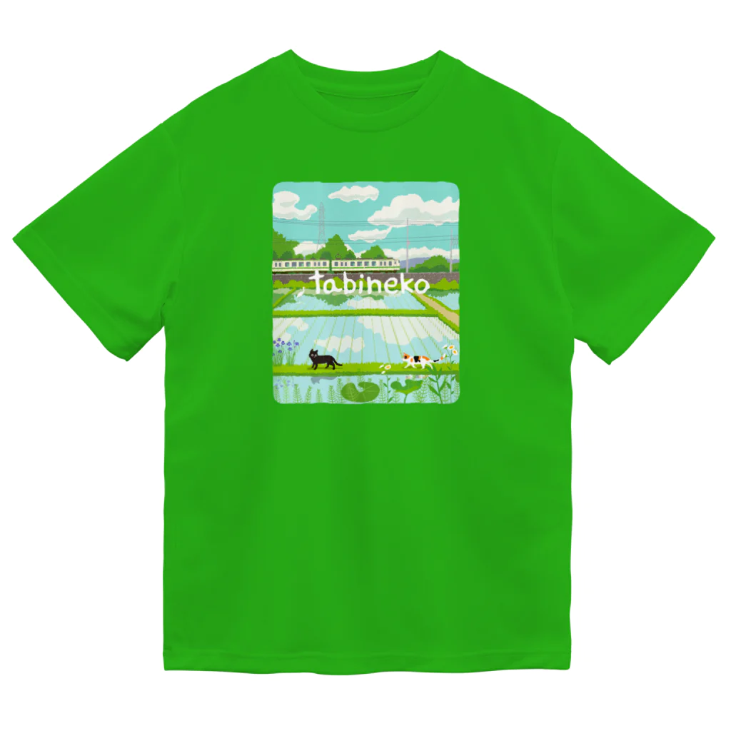 たびねこグッズSHOPのたびねこ-緑色の風 ドライTシャツ
