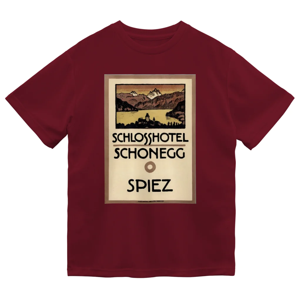 YS VINTAGE WORKSのスイス・ベルン州シュピーツのシャトーホテルの古い広告 ドライTシャツ