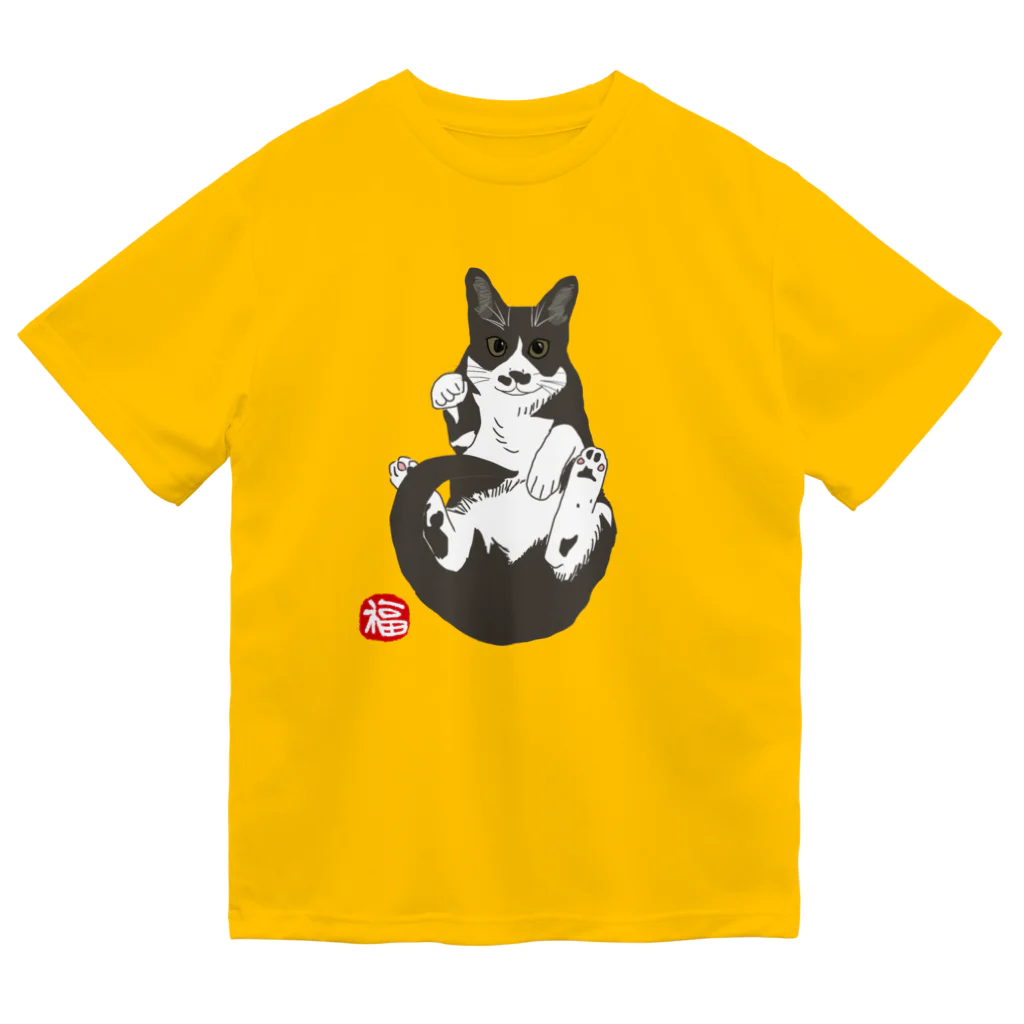 小鳥と映画館の加筆版 招き猫 ハチワレ ドライTシャツ