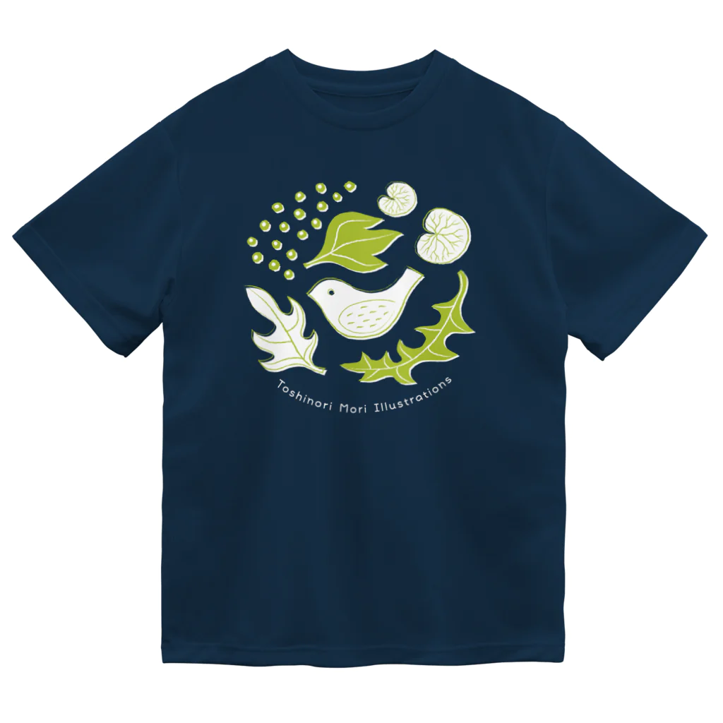 TOSHINORI-MORIの鳥と野ぶどう（キミドリ） ドライTシャツ