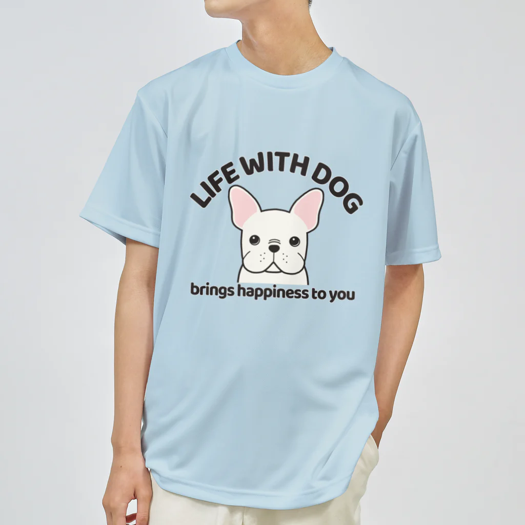 efrinmanの犬と共に(フレンチブル/白)  ドライTシャツ