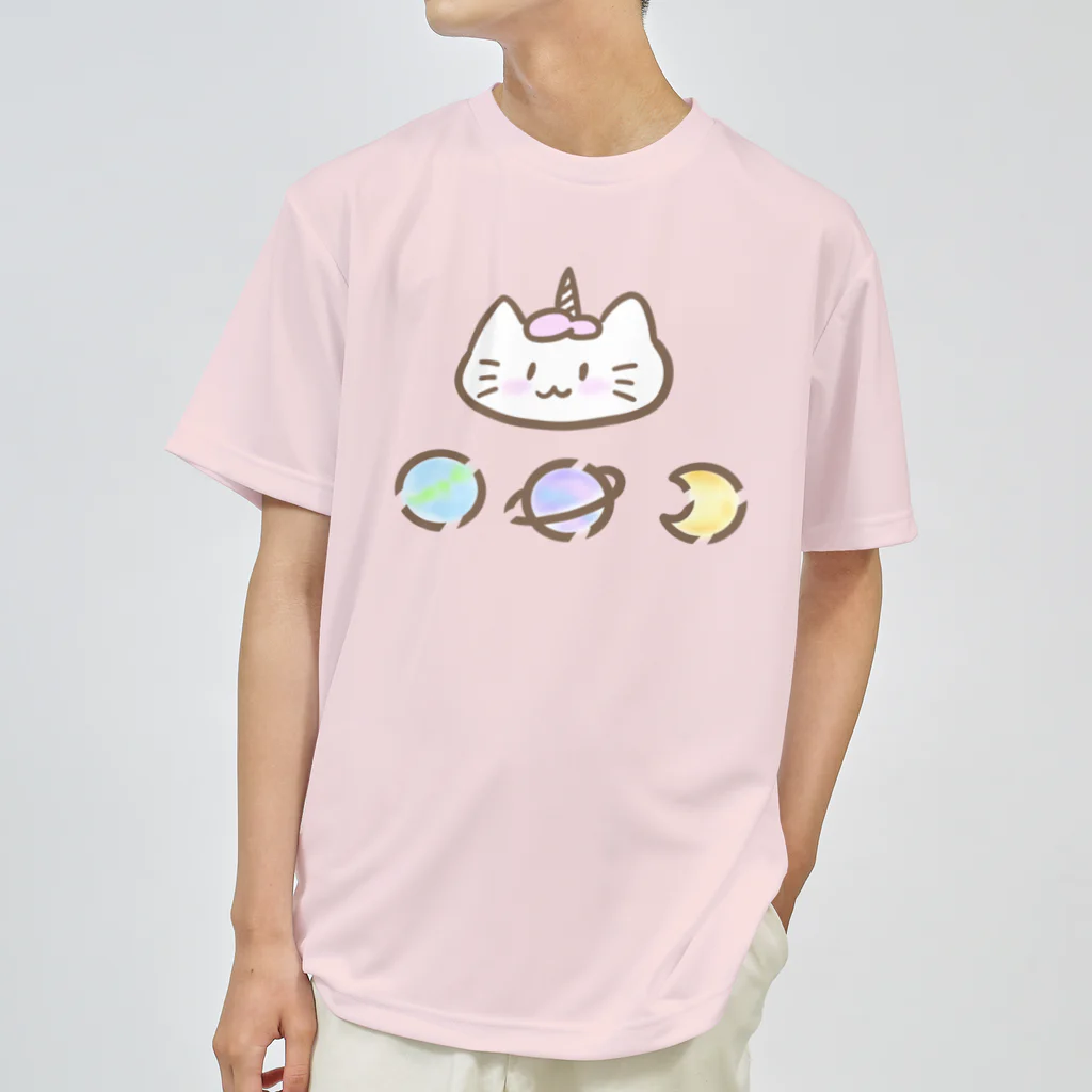 ゆにねこ惑星の🪐ゆにねこ🪐ロゴ入り×ピンク(髪色) Dry T-Shirt