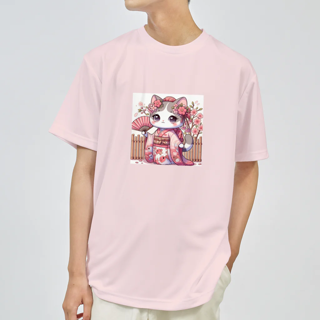 猫好き Japanの振り袖ねこ Dry T-Shirt