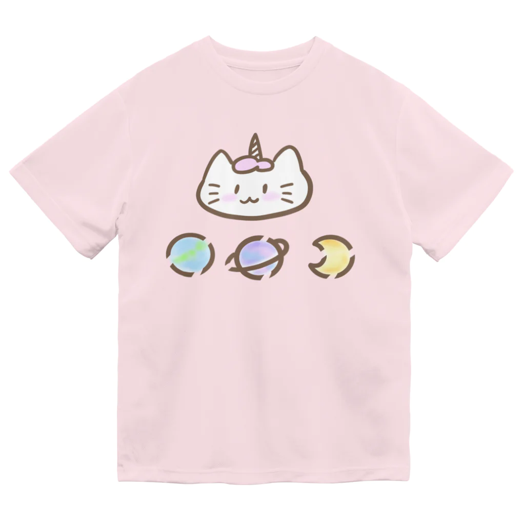 ゆにねこ惑星の🪐ゆにねこ🪐ロゴ入り×ピンク(髪色) Dry T-Shirt