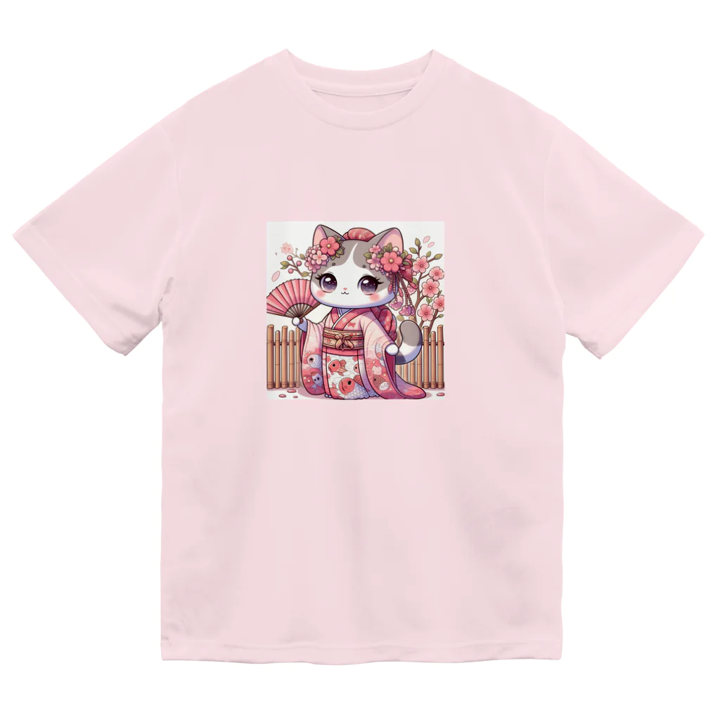 猫好き Japanの振り袖ねこ ドライTシャツ