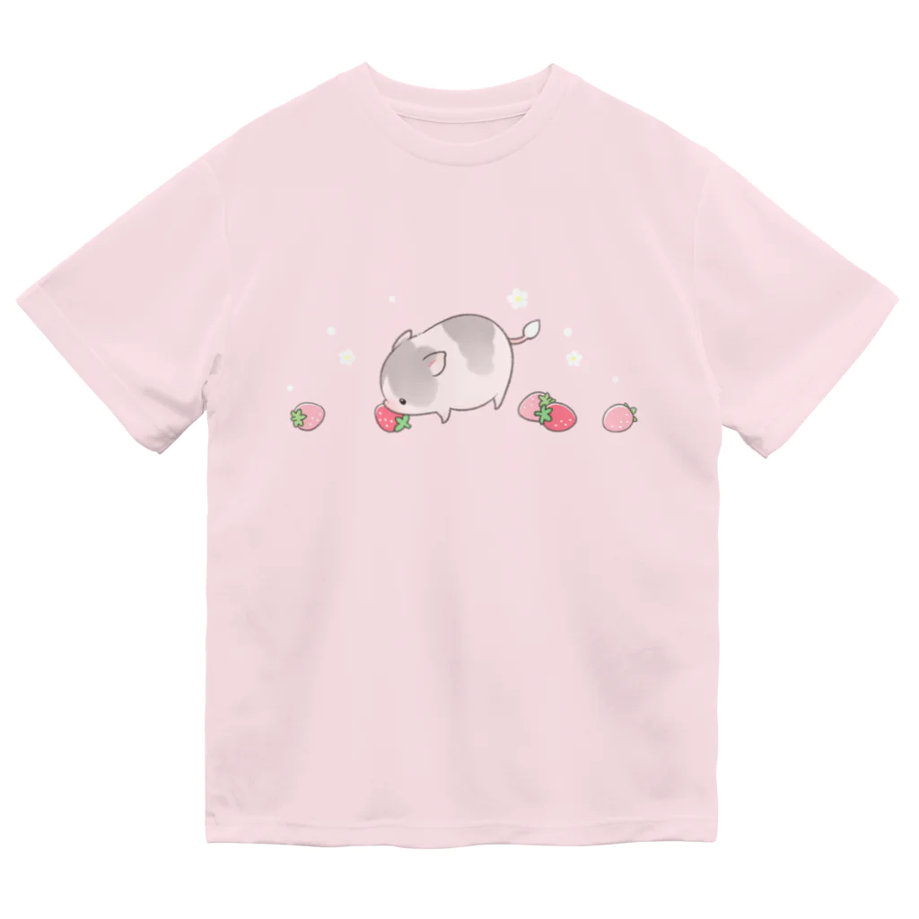 しらたまちゃんSHOPu〜🐽のイチゴとしらたまちゃん ドライTシャツ