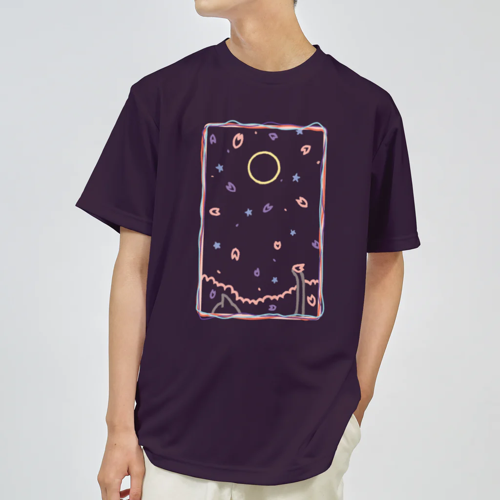 cosmicatiromの夜桜と散歩猫 ドライTシャツ