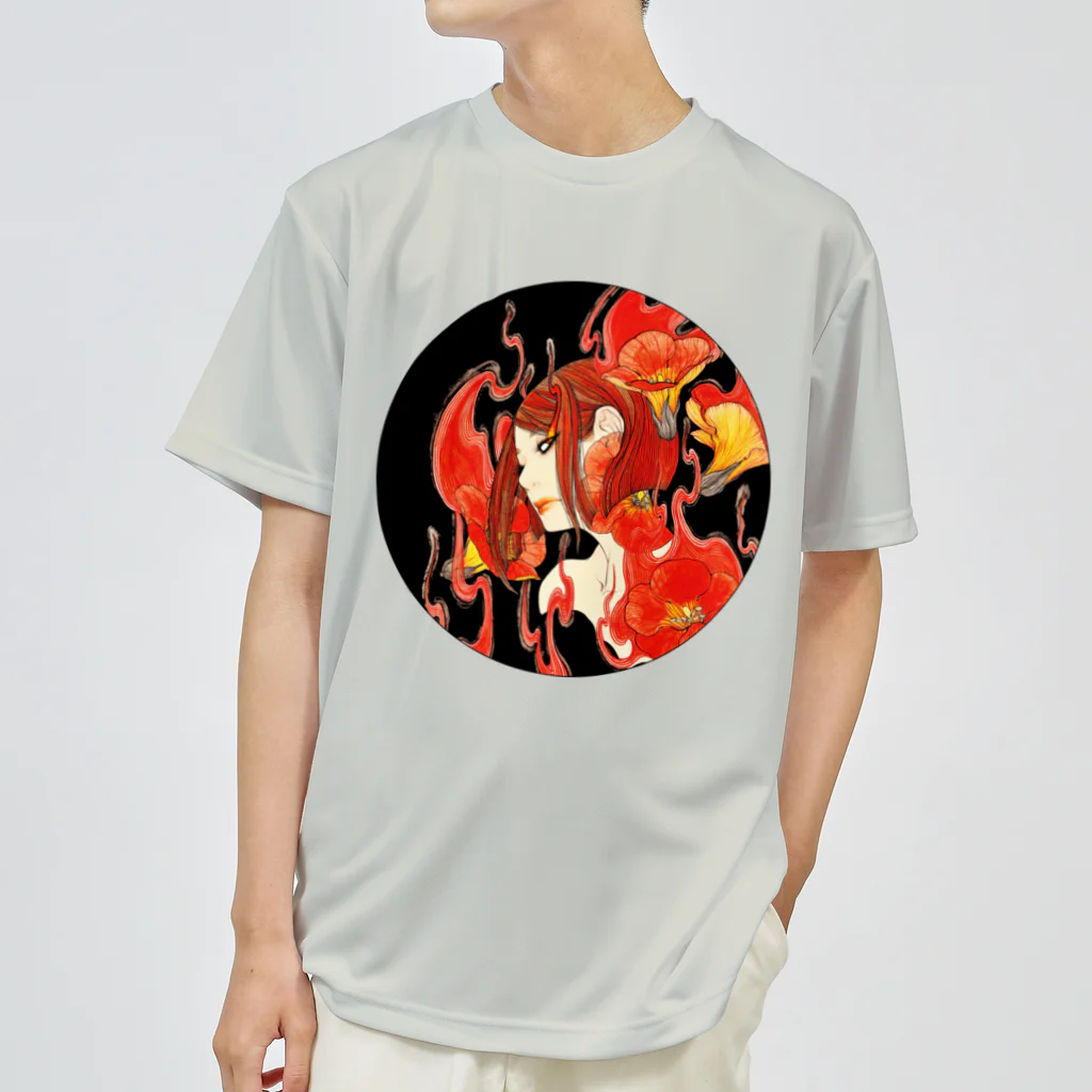 夜舟の凌霄花（ノウゼンカズラ） ドライTシャツ