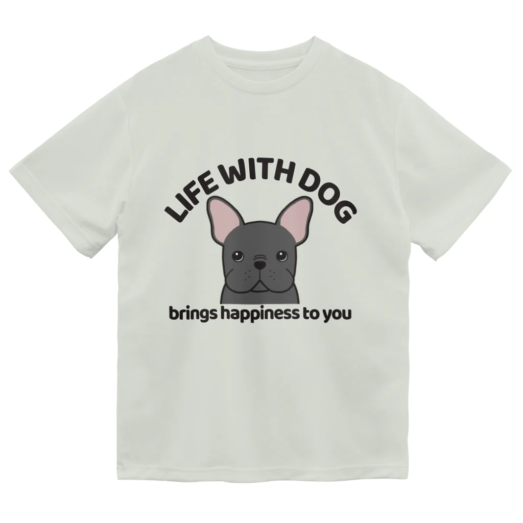 efrinmanの犬と共に(フレンチブル/黒)  ドライTシャツ