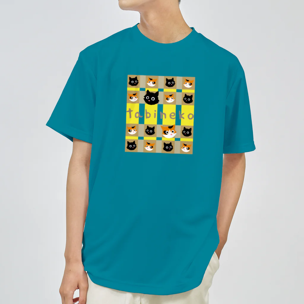 たびねこグッズSHOPのたびねこ -かおチェック Dry T-Shirt