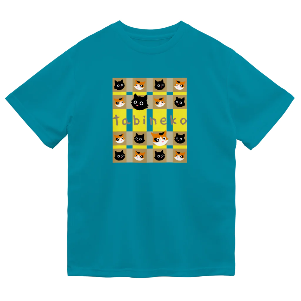 たびねこグッズSHOPのたびねこ -かおチェック Dry T-Shirt