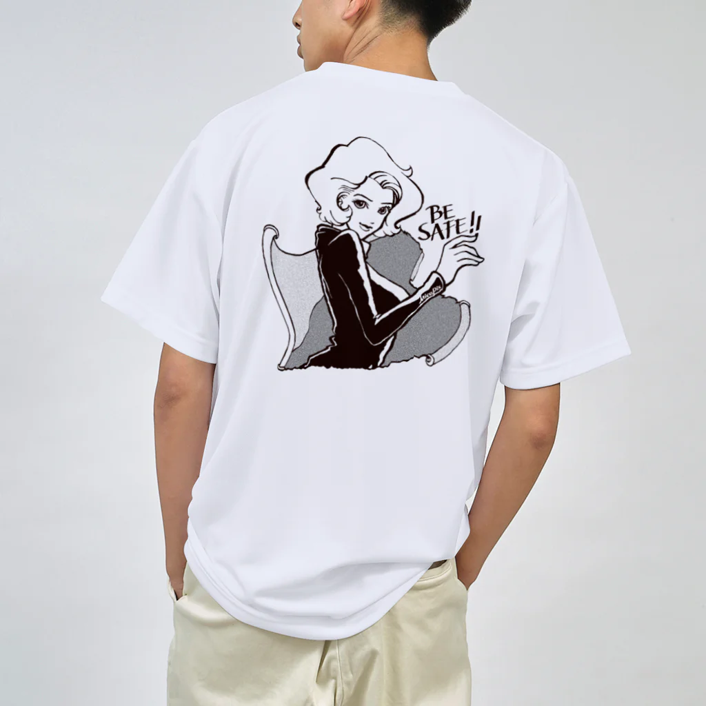 MicaPix/SUZURI店のtíptoeガール ”be safe!” 黒線バージョン Dry T-Shirt