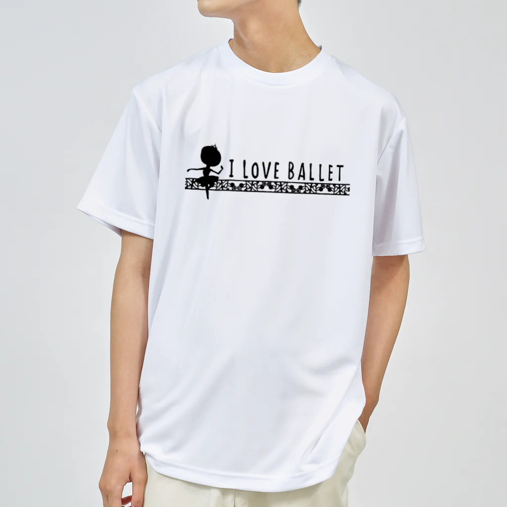 takaraのイラストグッズ店のバレリーナ・影01（I LOVE BALLET-2/黒/透過） ドライTシャツ