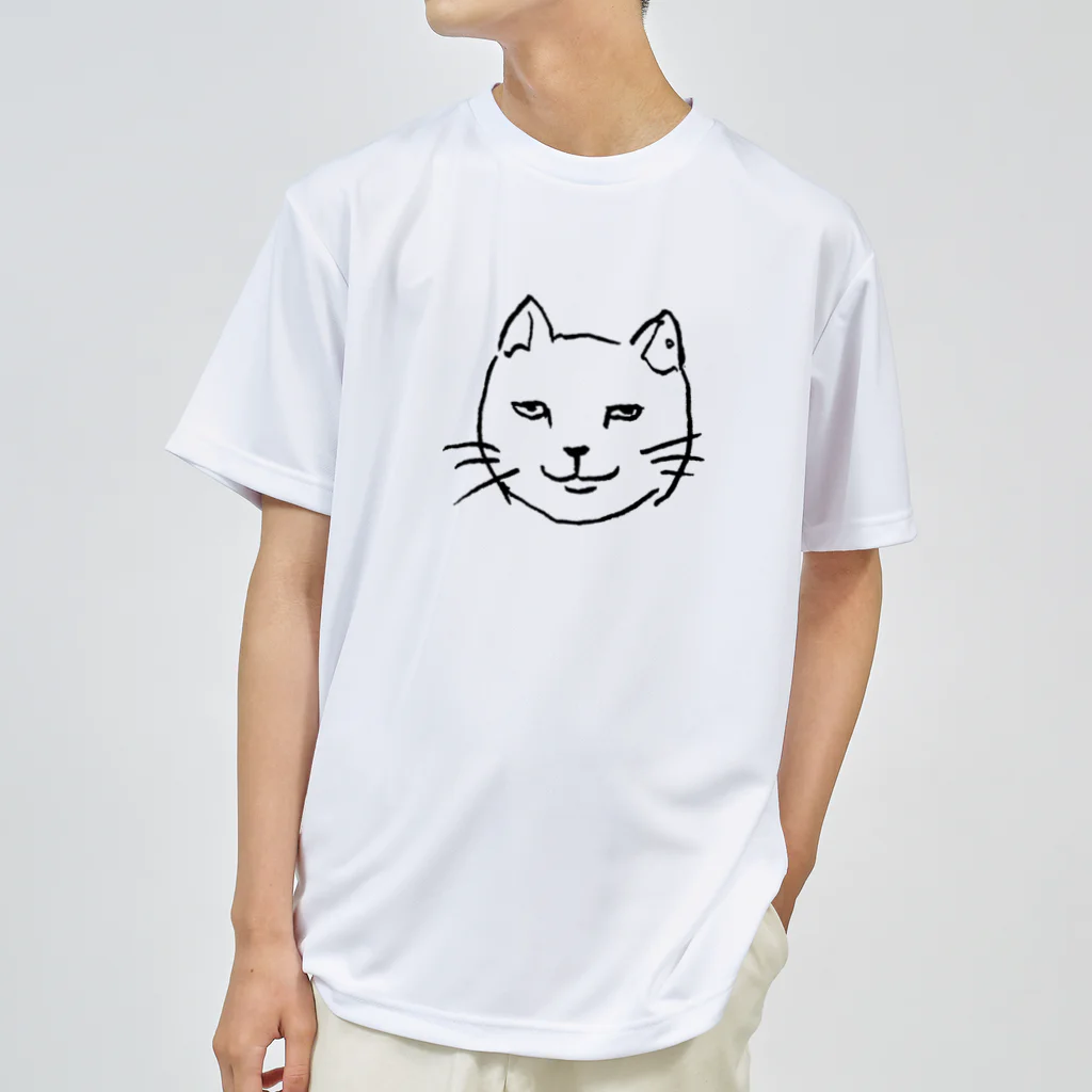 ネコトシアワセのニヒルな白猫  ドライTシャツ