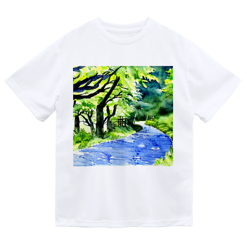 Yossy's Item Factoryの水彩画風新緑の川1 ドライTシャツ