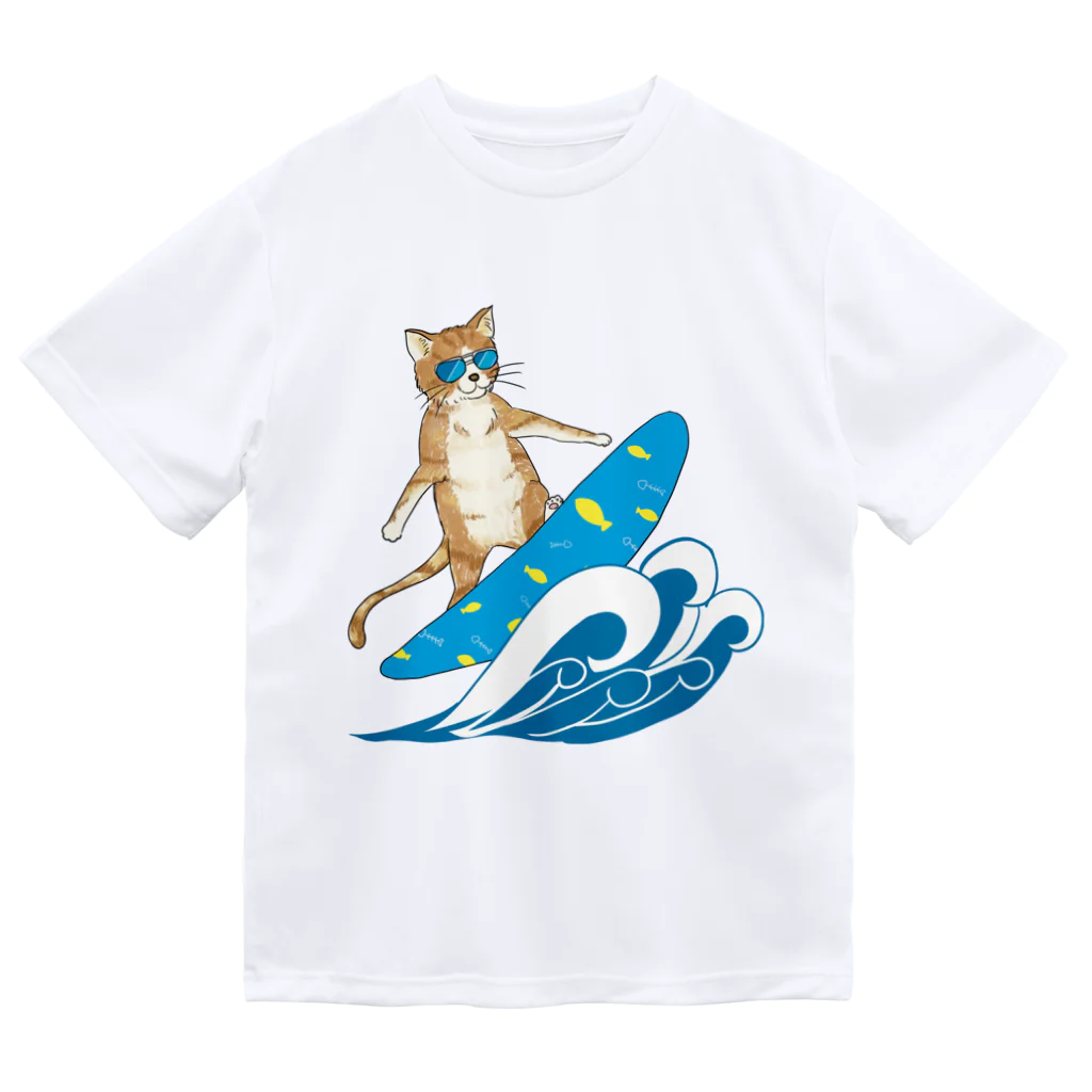 水色気分の猫のサーフィン Dry T-Shirt