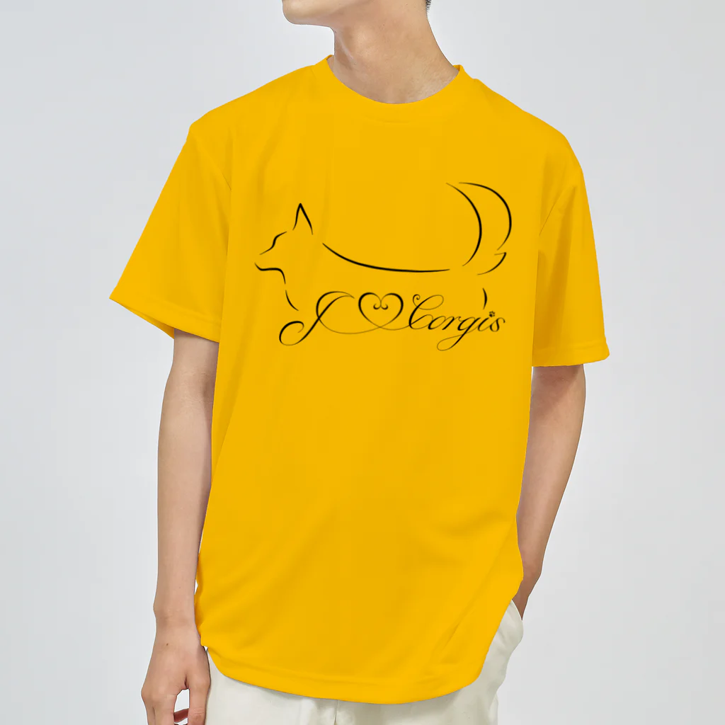 ORCATのI Love Corgis 尻尾あり（ロゴブラック） ドライTシャツ