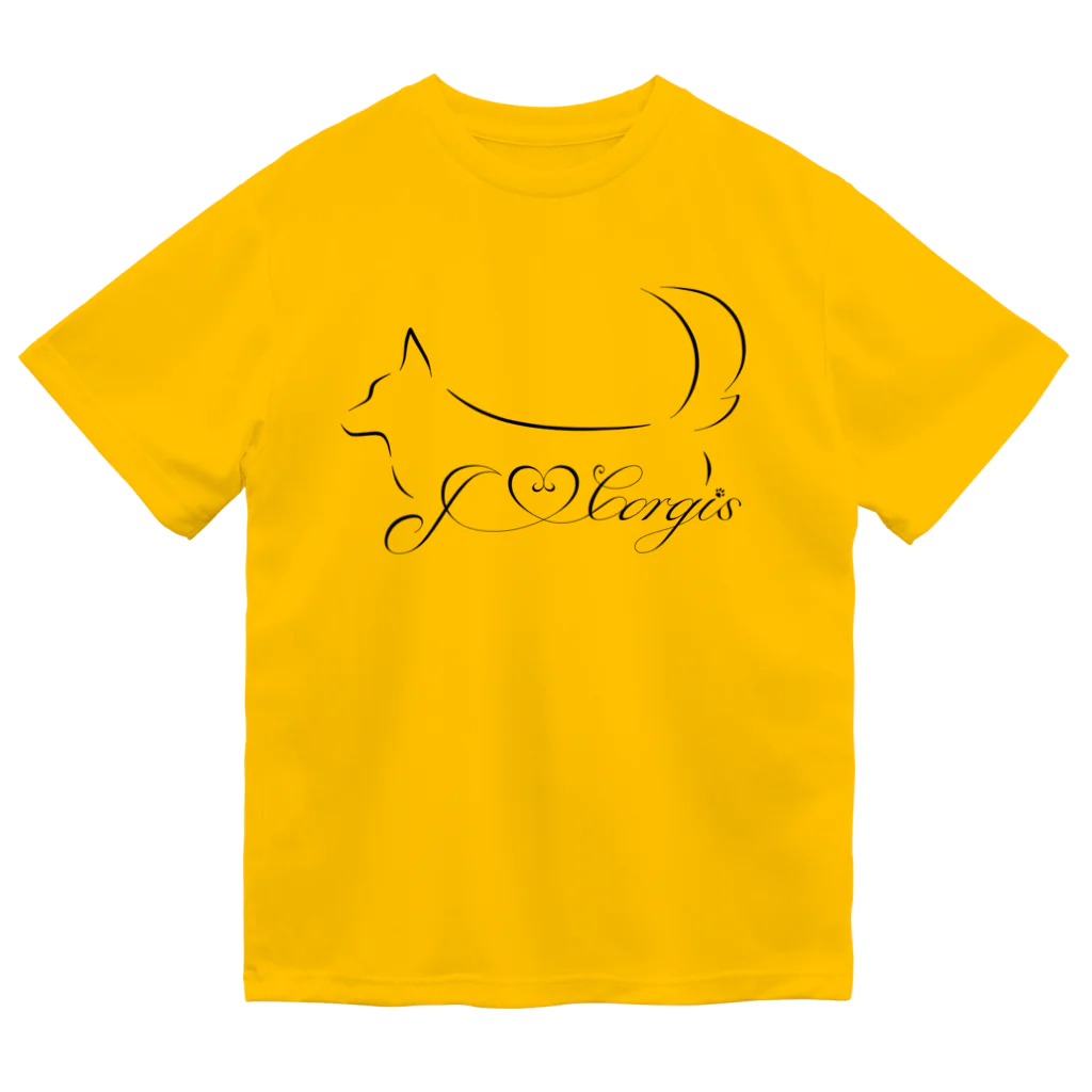 ORCATのI Love Corgis 尻尾あり（ロゴブラック） ドライTシャツ