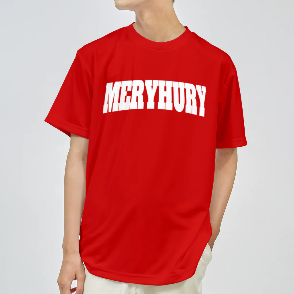 MERRY HURRYのカレッジ風ロゴ白 Dry T-Shirt