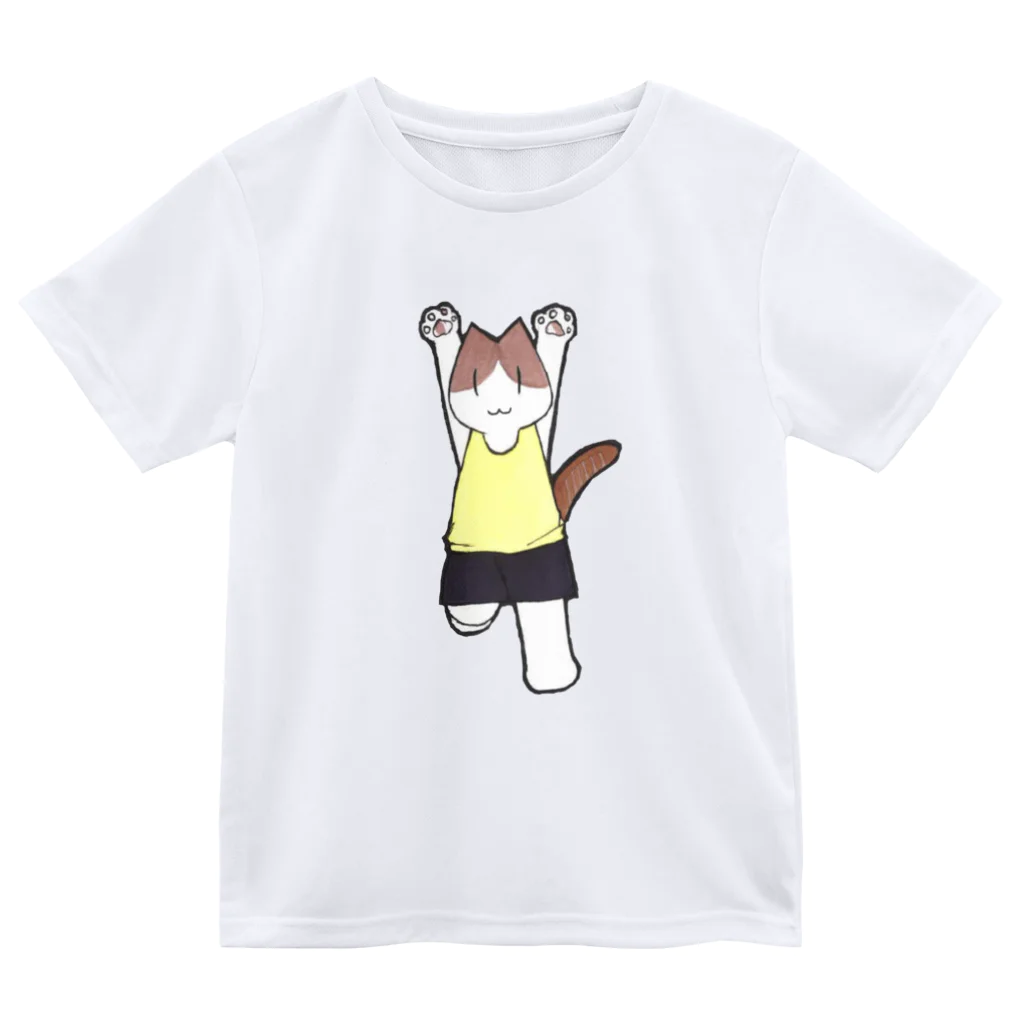 猫会議のフィットネスにゃんこ 跳ねる ドライTシャツ