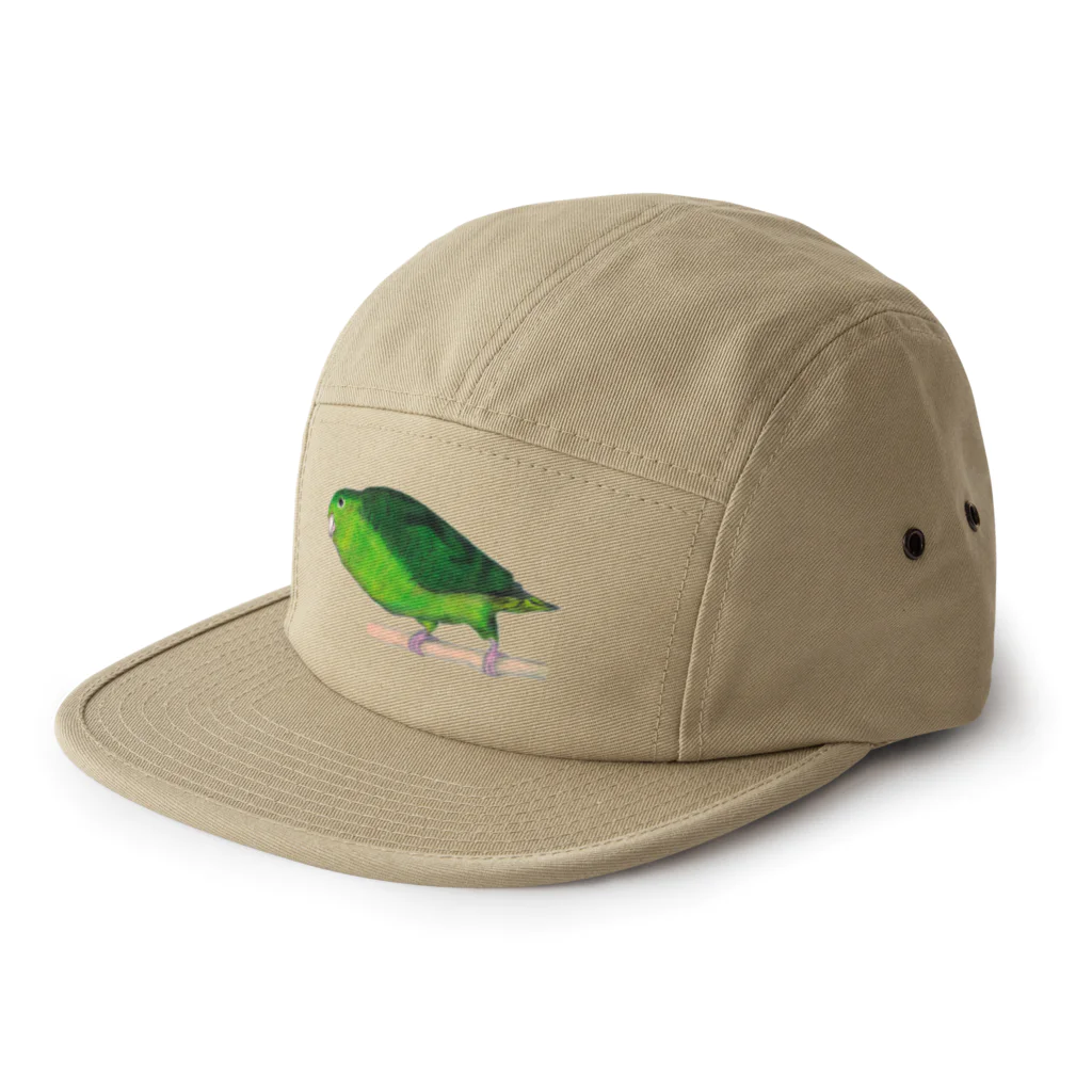 森図鑑の[森図鑑] サザナミインコ緑色 5 Panel Cap