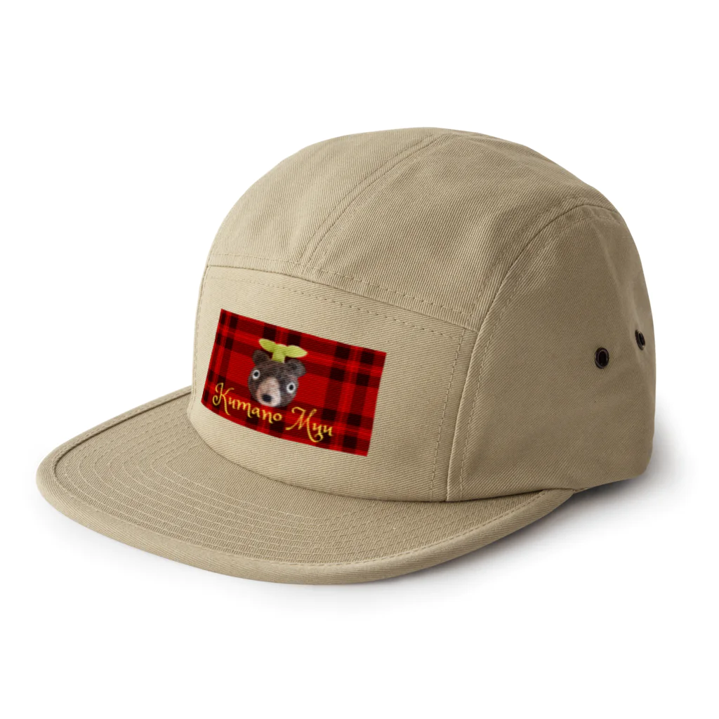 ポコのくまのムー 赤のチェック柄 5 Panel Cap