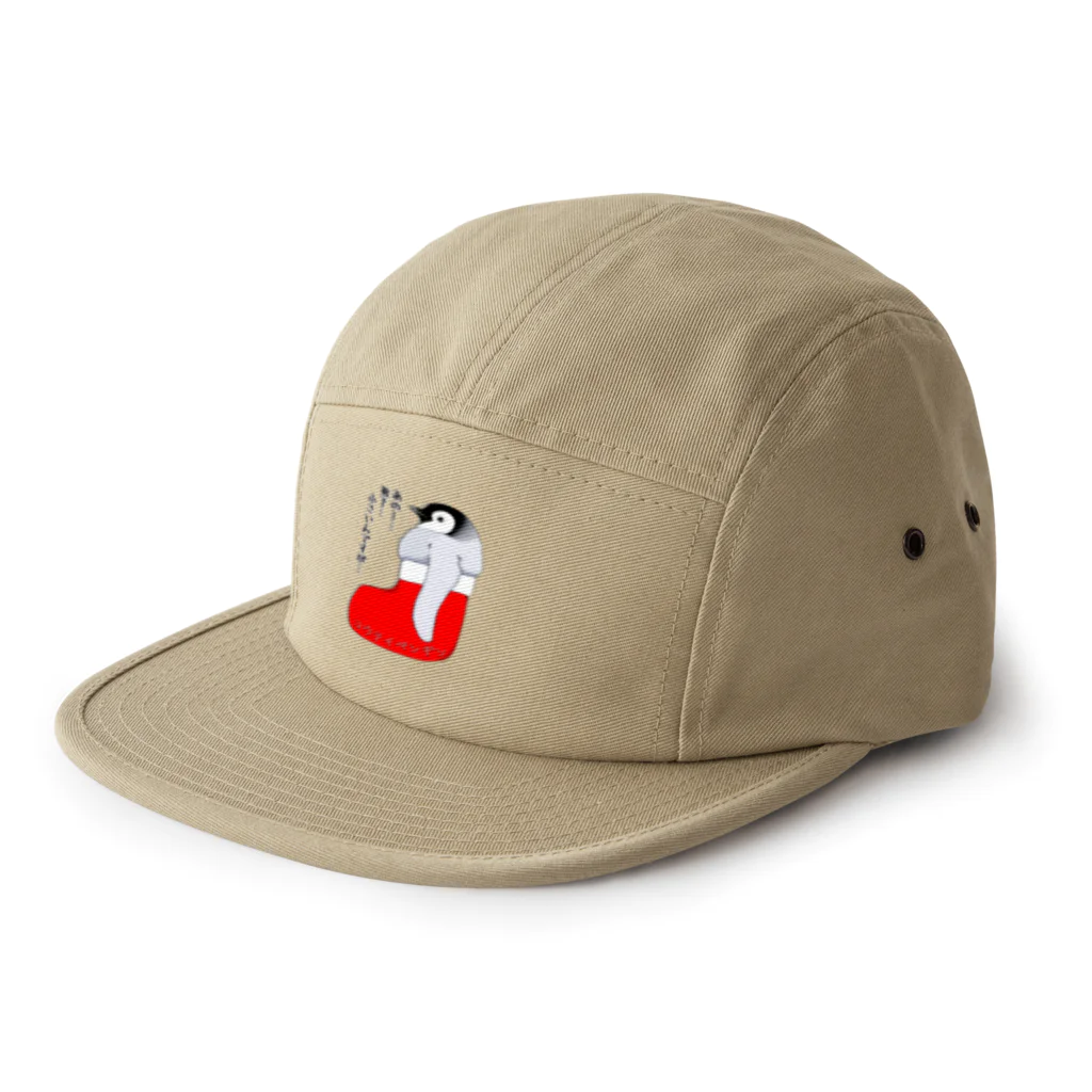 LalaHangeulのクリスマスの靴下が小さ過ぎると文句を言う皇帝ペンギンの子供 5 Panel Cap