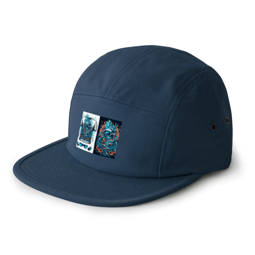 4146-の蒼と黄色の炎 5 Panel Cap