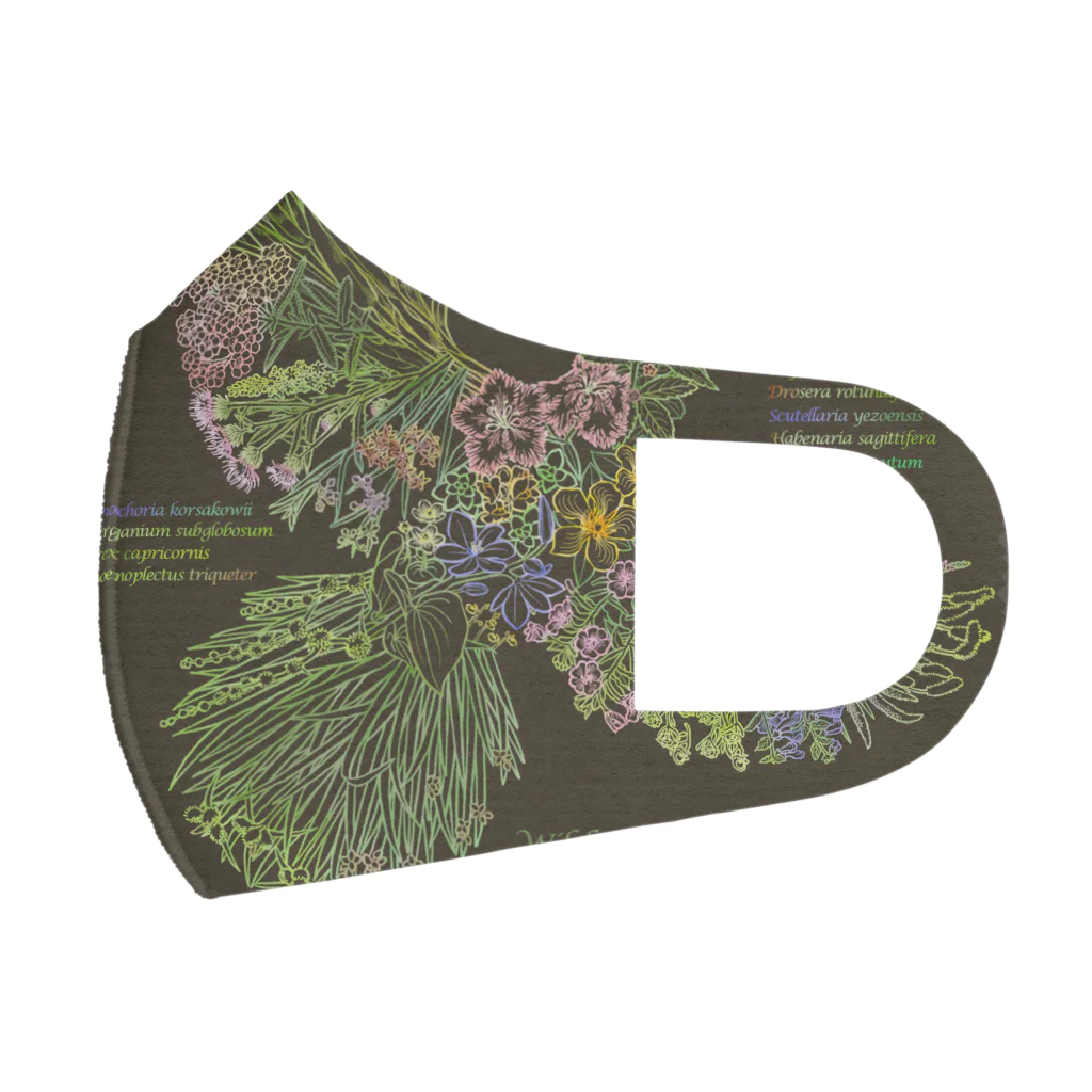 雁花工房（寄付アイテム販売中です）のWild plants of HOTOKENUMA-wetlands（ダークレッド+ダークグレー） Face Mask
