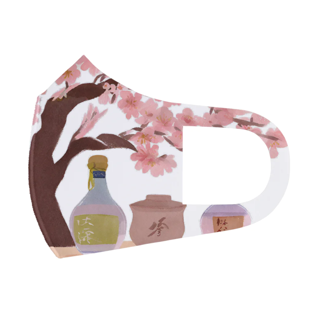 無類の酒好きの桜の下で花見酒 Face Mask