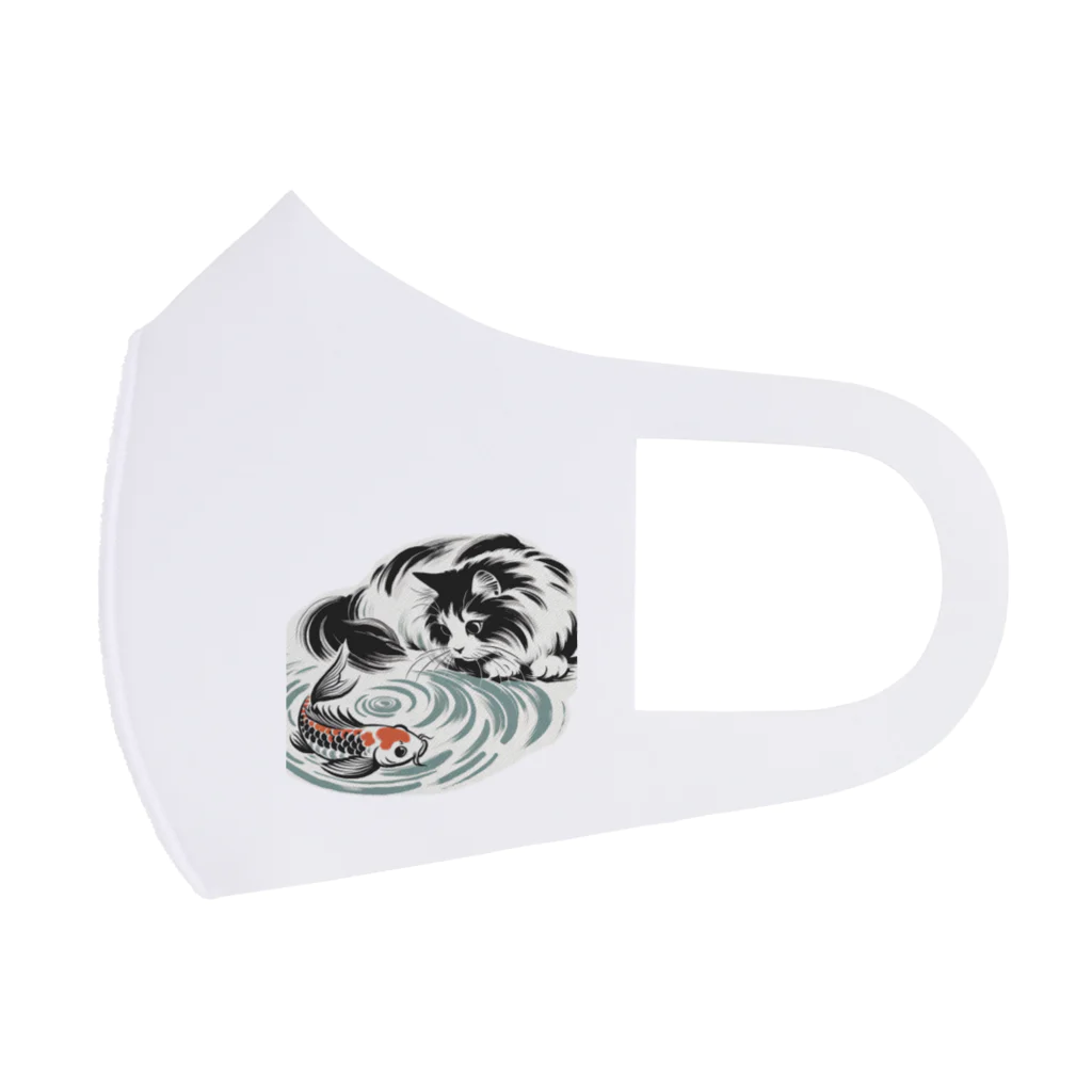 MakotOの猫と鯉（水墨画風） フルグラフィックマスク