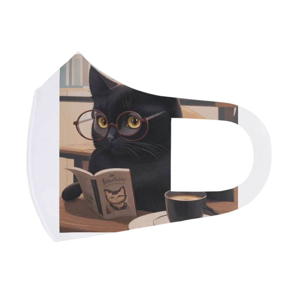 Shoichi999のおしゃれに読書をするインテリ黒猫ちゃん フルグラフィックマスク