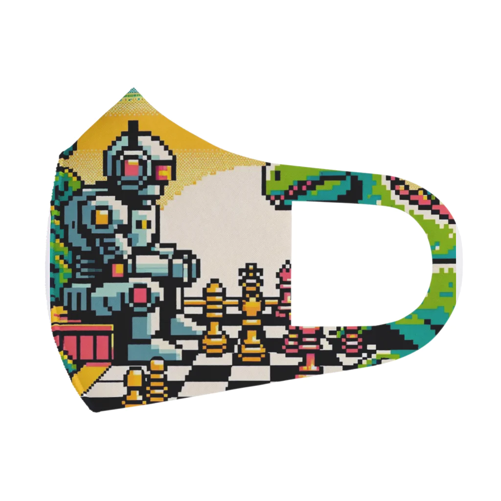 ワワジジドットクラブのドットロボットと恐竜のチェスゲームA フルグラフィックマスク