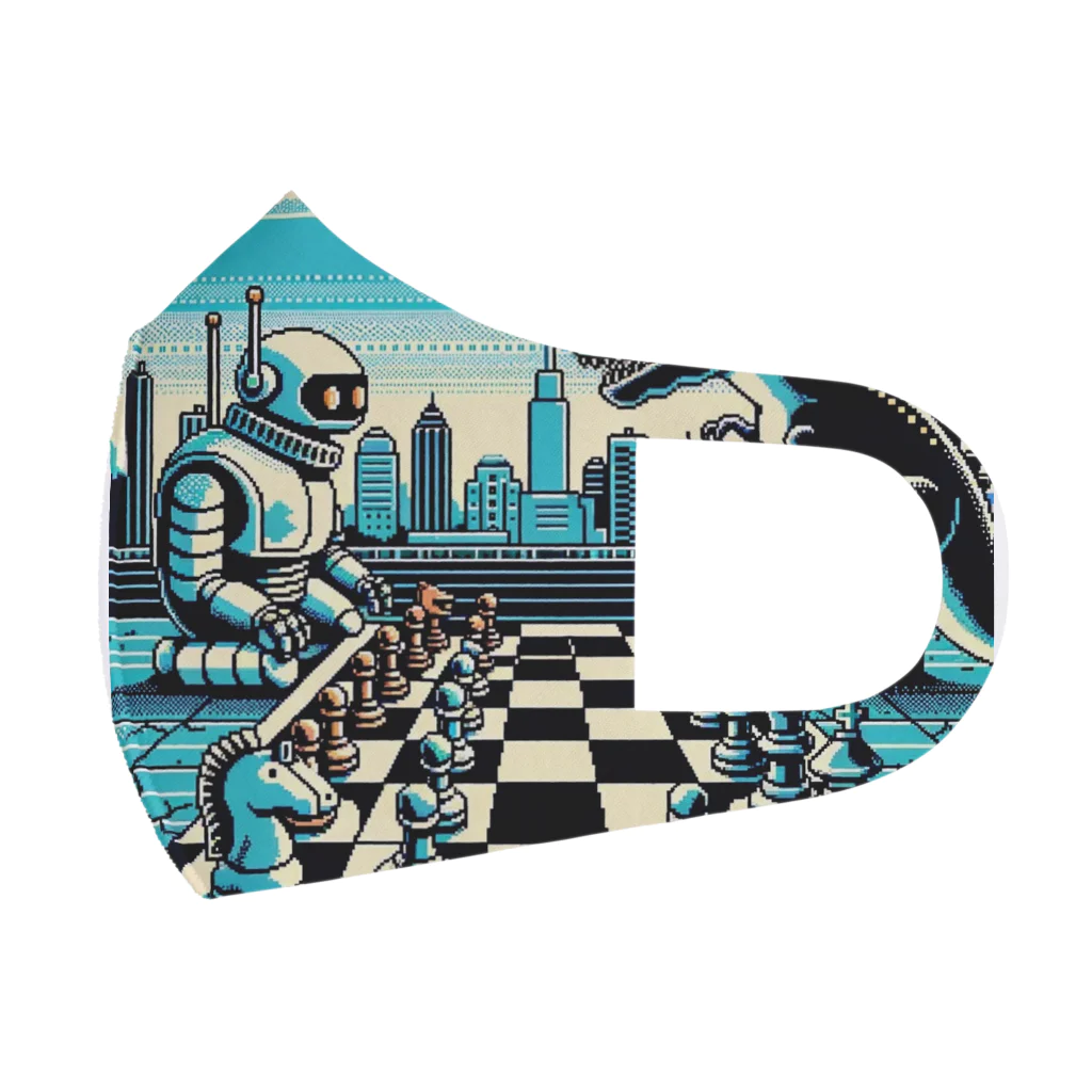 ワワジジドットクラブのドットロボットと恐竜のチェスゲームのドット絵B フルグラフィックマスク
