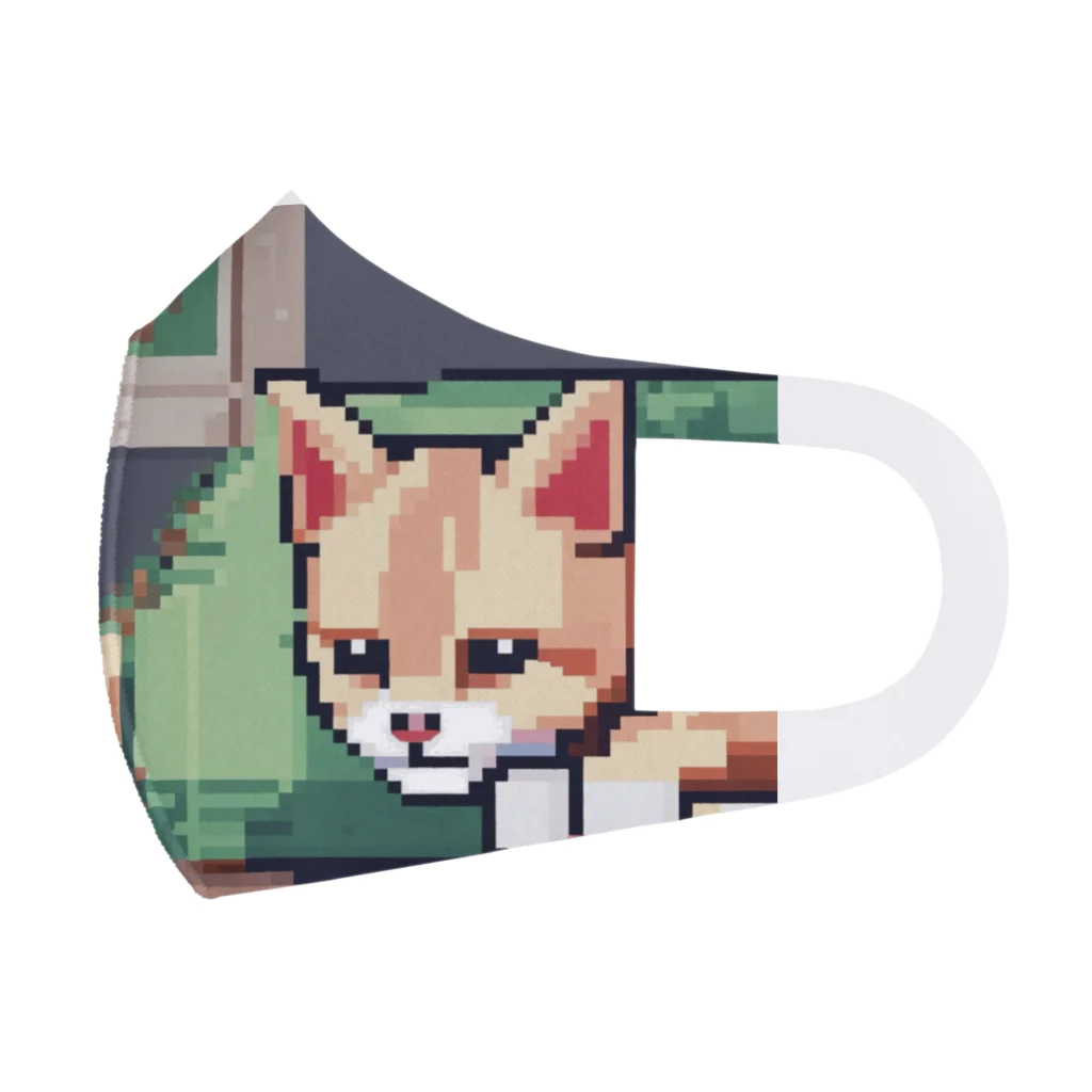 ドット絵ねこさんのお座り猫さん Face Mask