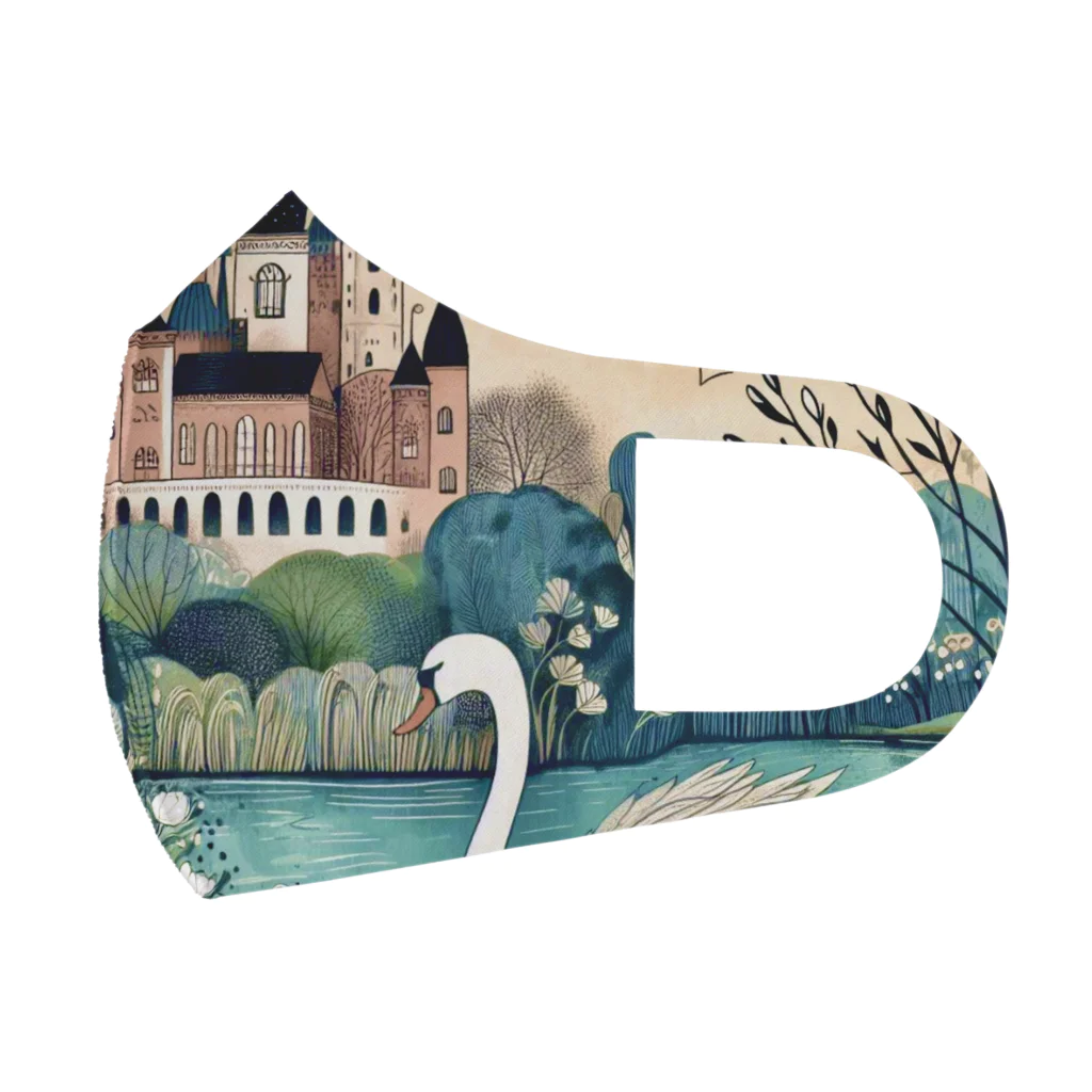 ヒーリングスマイルの古城と白鳥 フルグラフィックマスク