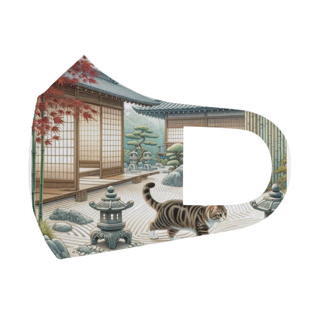 EMAKIの和紋様 x 猫　日本庭園を探索する猫 フルグラフィックマスク