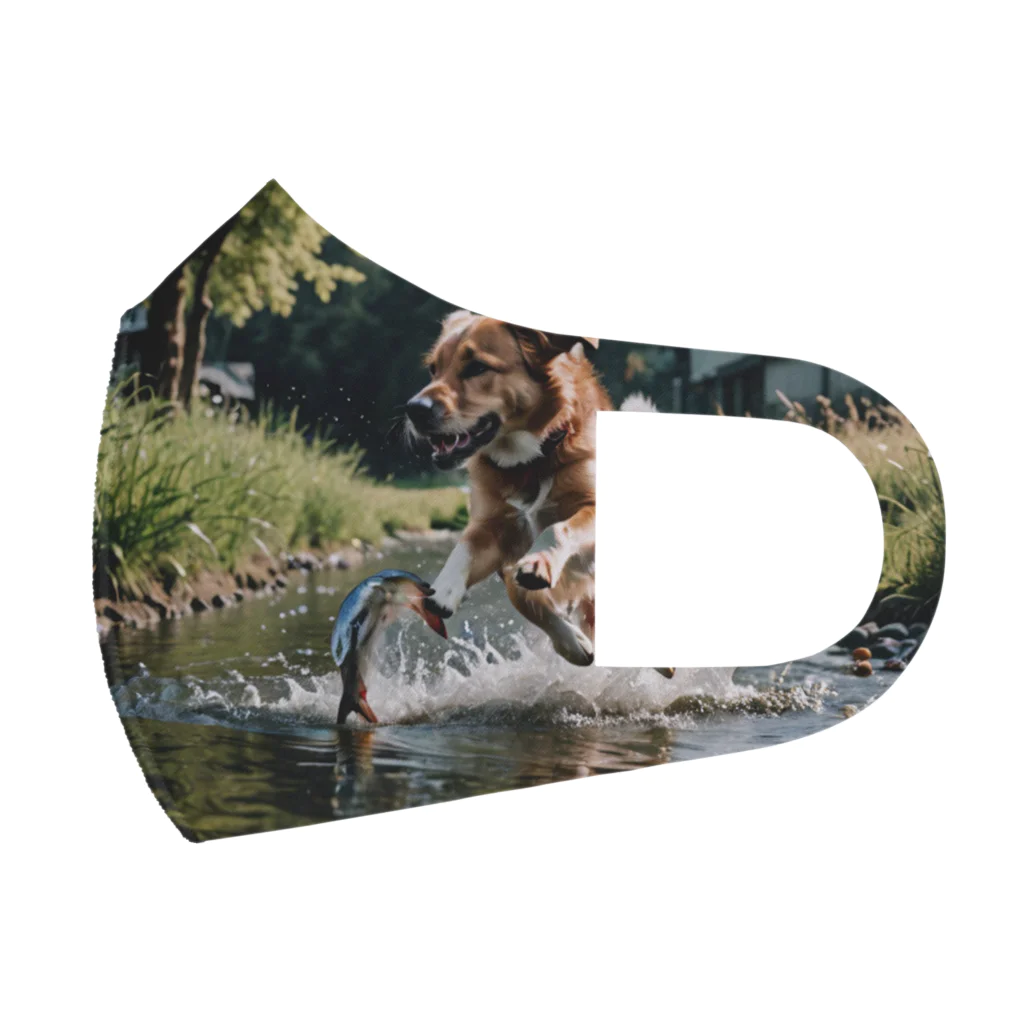 kokin0の水辺を走る犬 dog runnning on the water Face Mask