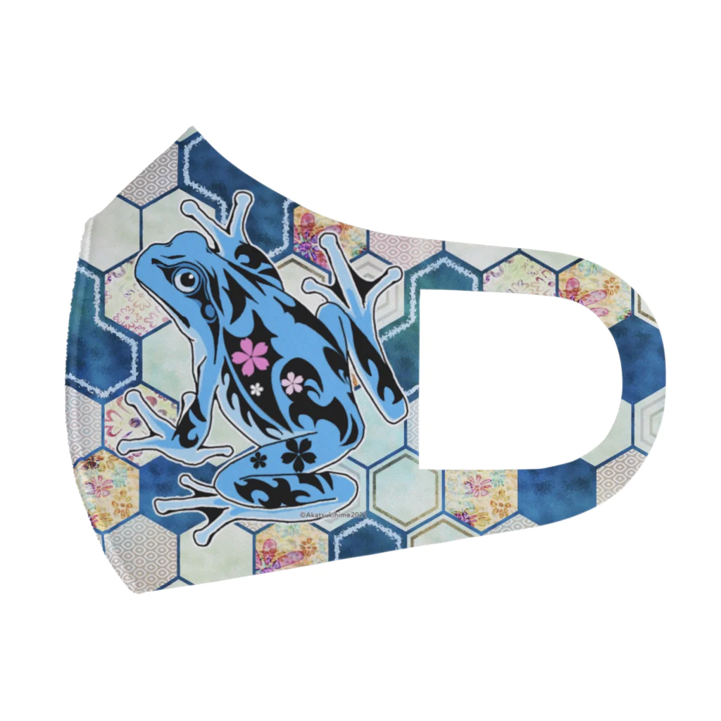 箱庭金魚❀暁姫の桜トライバルアマガエル(ブルー) フルグラフィックマスク
