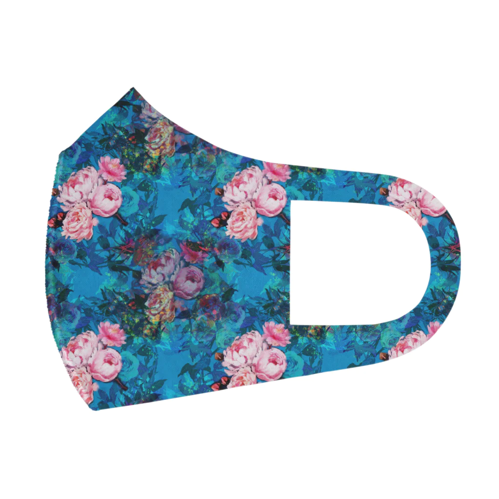 NORIMA'S SHOP の薔薇、芍薬、牡丹のボタニカルブーケと螺鈿模様の壁紙イラスト フルグラフィックマスク