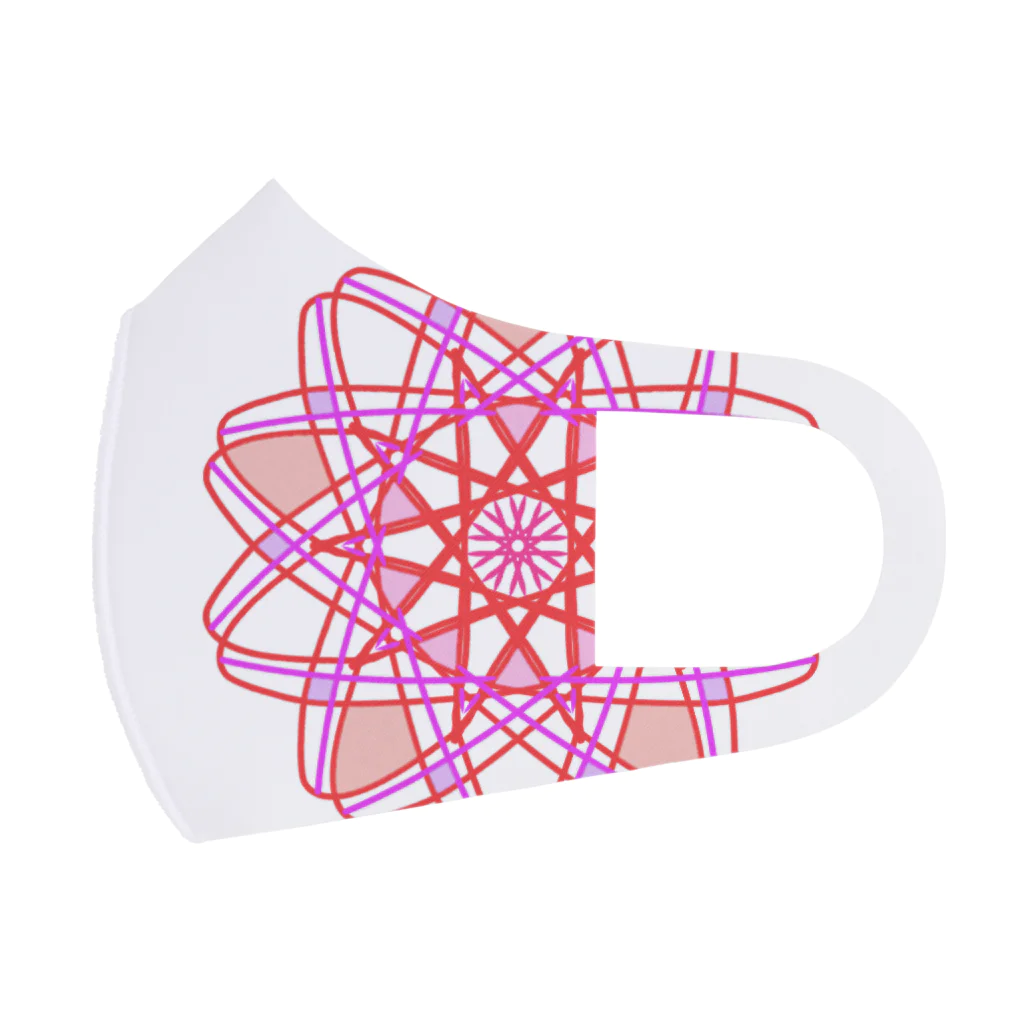 おもちの家の赤とピンクの幾何学模様　花 フルグラフィックマスク