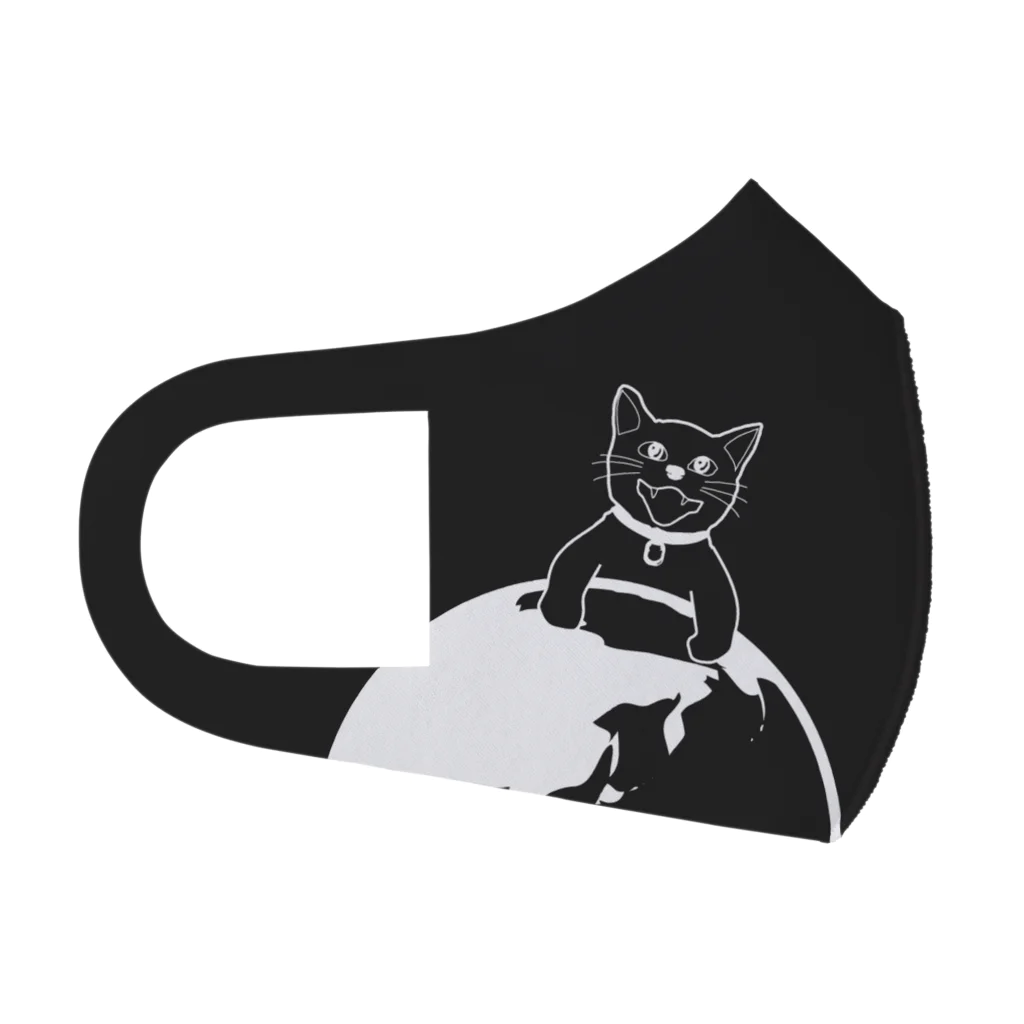 A BECKONING CATの地球征服をもくろむねこ　マスク（黒地ー白） Face Mask