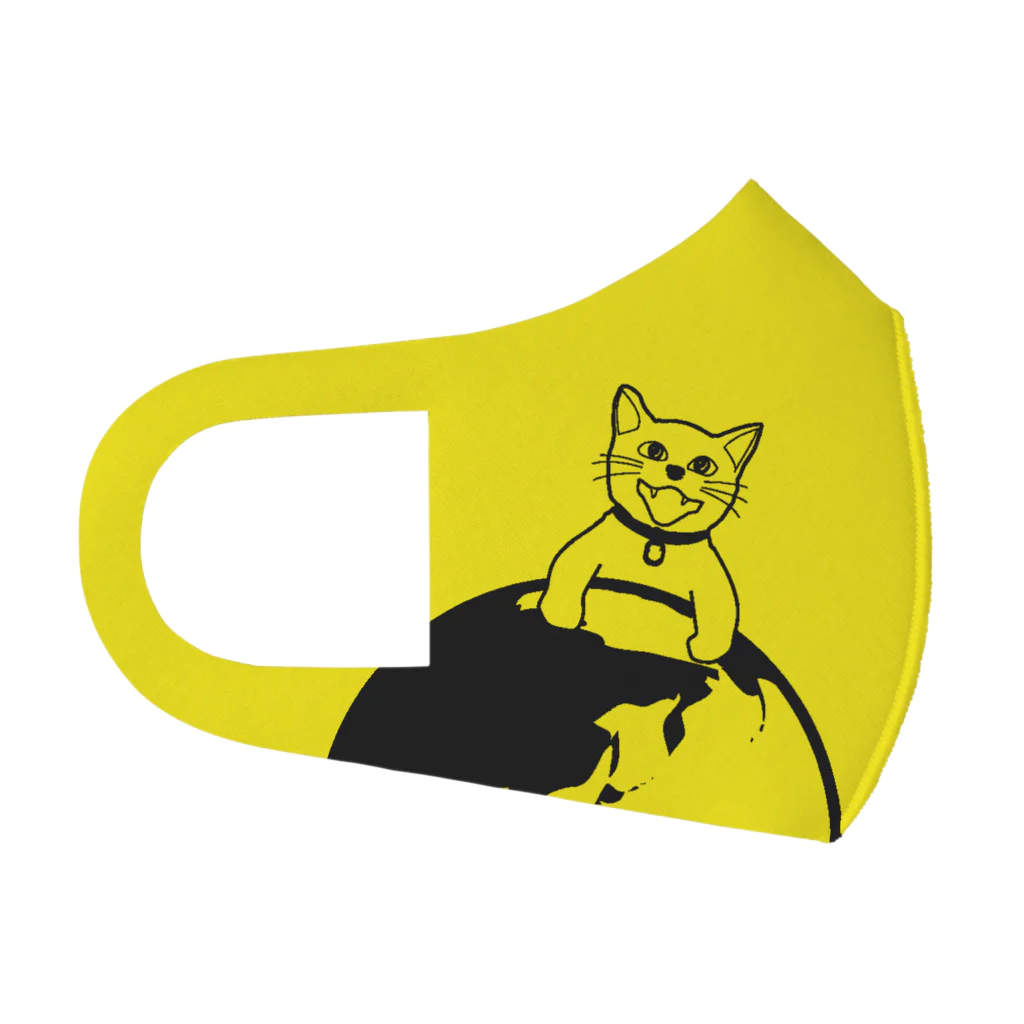 A BECKONING CATの地球征服をもくろむねこ　幸せの黄色いマスク（黄色に黒） Face Mask