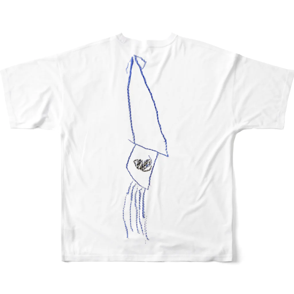 5歳児のお店屋さん　深海と猫といきもの全部の深海のイカくん All-Over Print T-Shirt :back