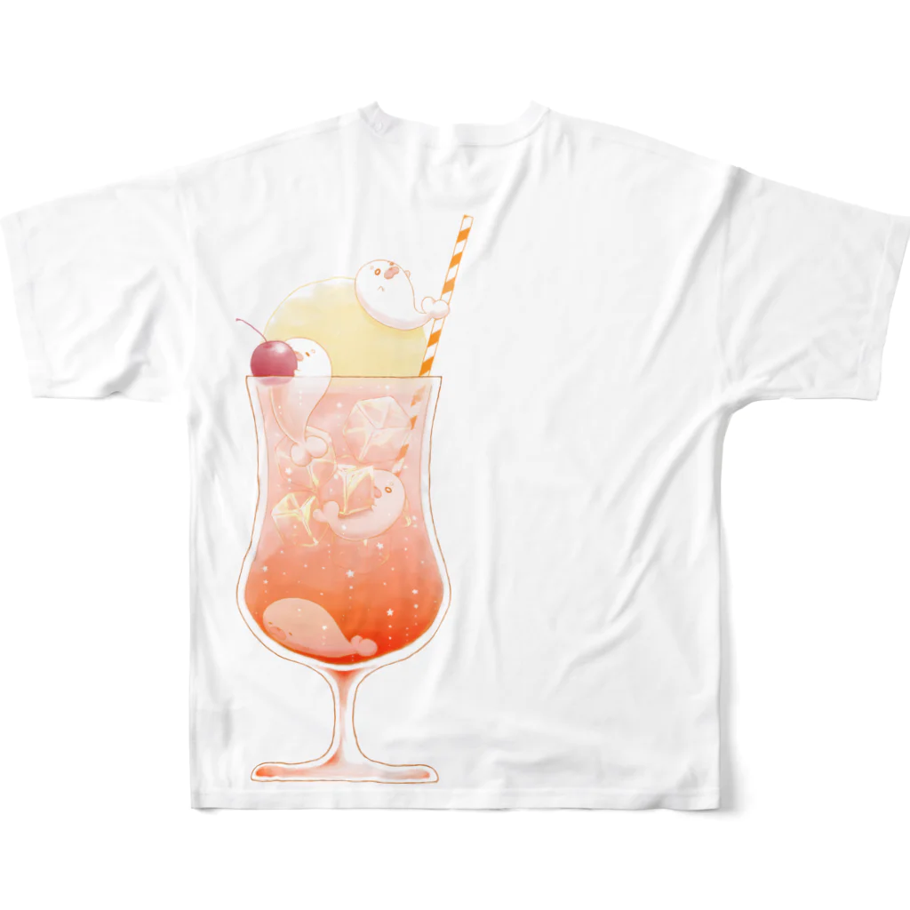 甘漏り屋のあざらしクリームソーダ・空夕日(拡大) All-Over Print T-Shirt :back