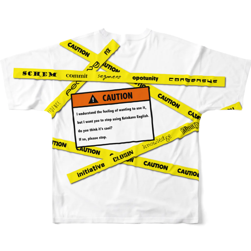 EWJ shopのCAUTION DON'T USE "Katakana English" All-Over Print T-Shirt :back