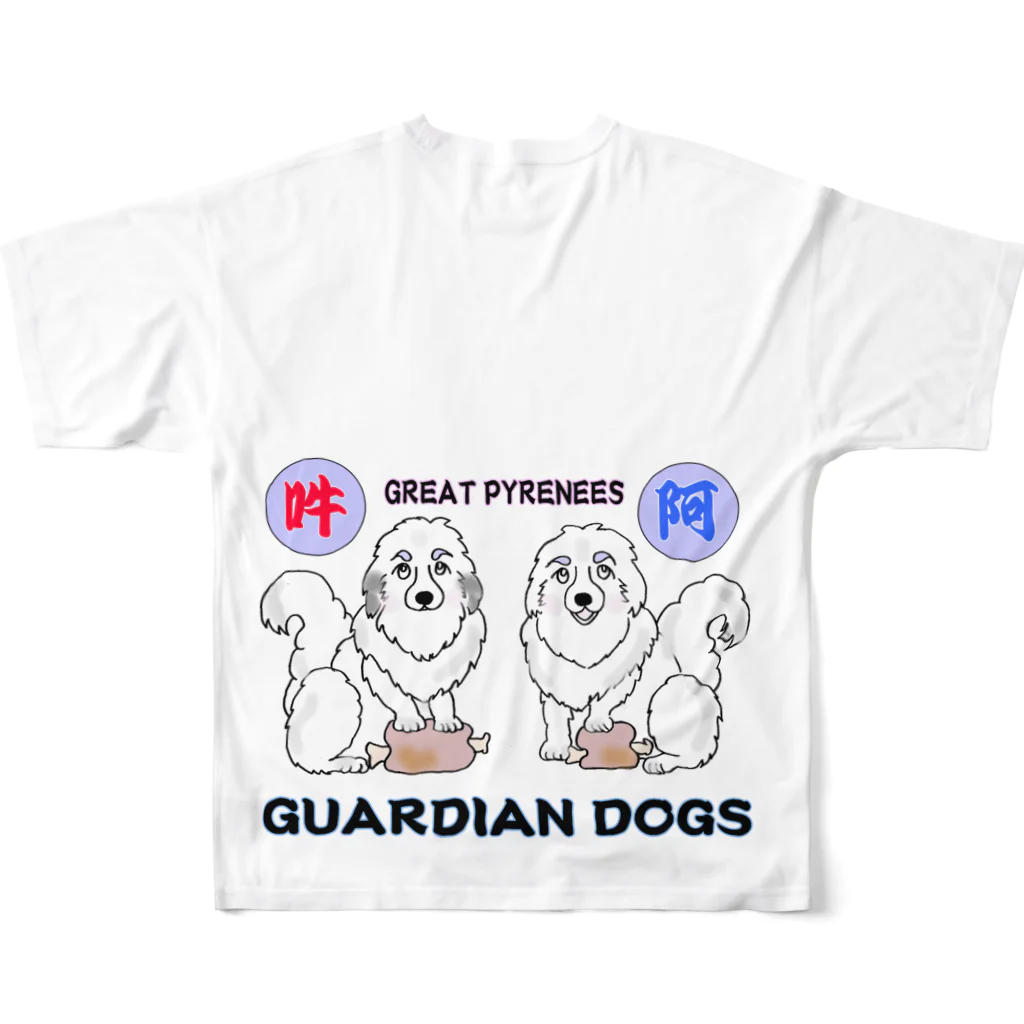 yayo-flat-chestnutsの狛犬　阿吽　Gピレニーズ フルグラフィックTシャツの背面