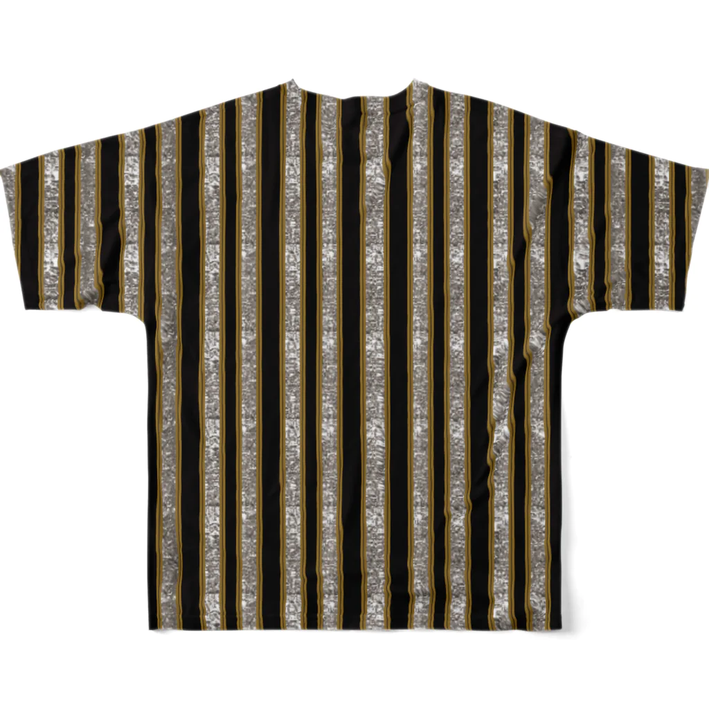 PALA's SHOP　cool、シュール、古風、和風、の土偶　silver&blackストライプ All-Over Print T-Shirt :back
